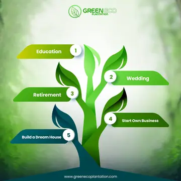 Green Eco Plantation post showing life goals growing from a plant